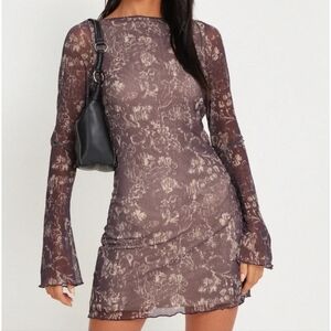 Motel Rocks Brown Floral Long Sleeve Dress